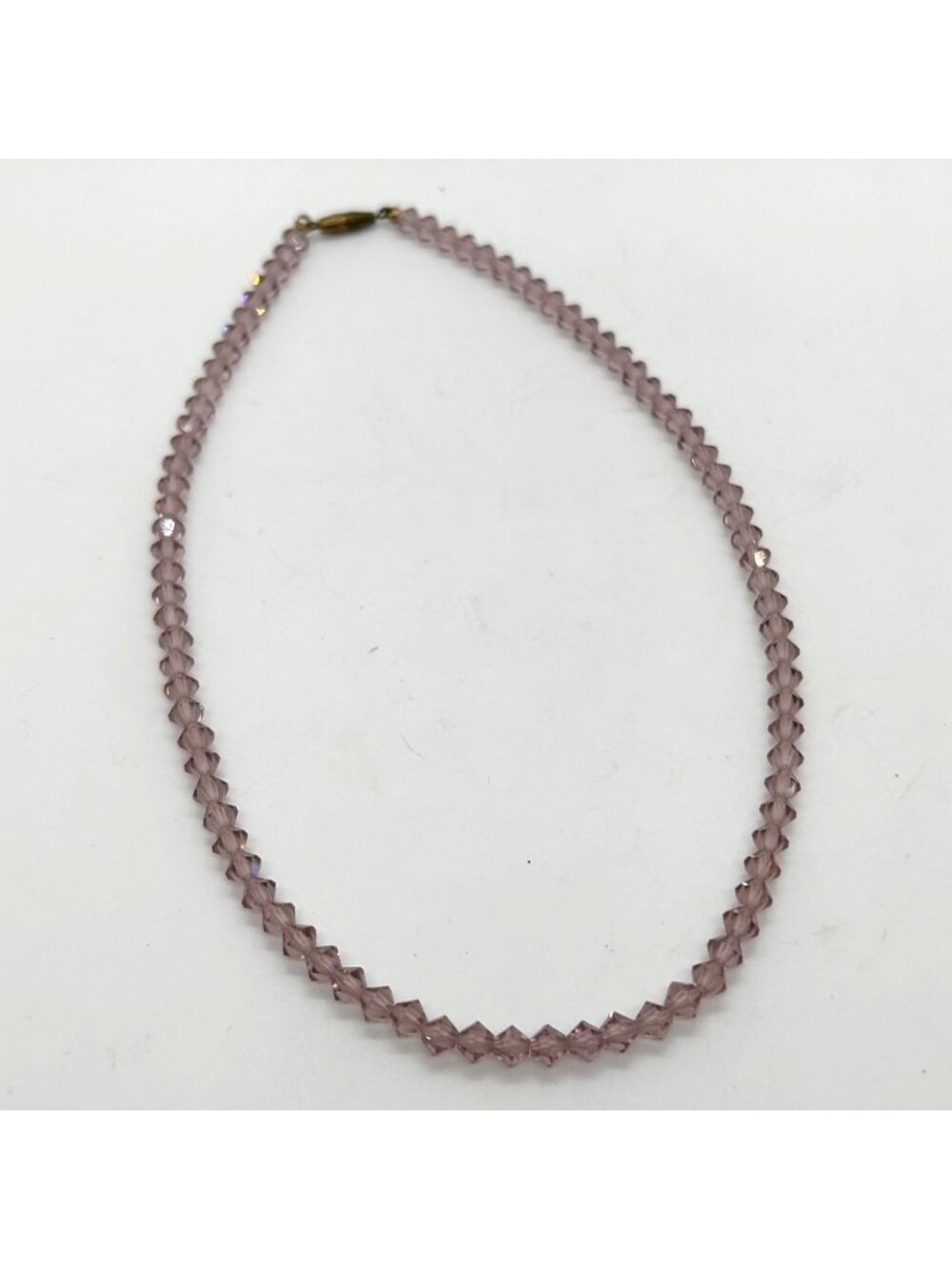 Vintage Pink Crystal Beaded Necklace With Brass Barrel Clasp, Elegant Jewelry